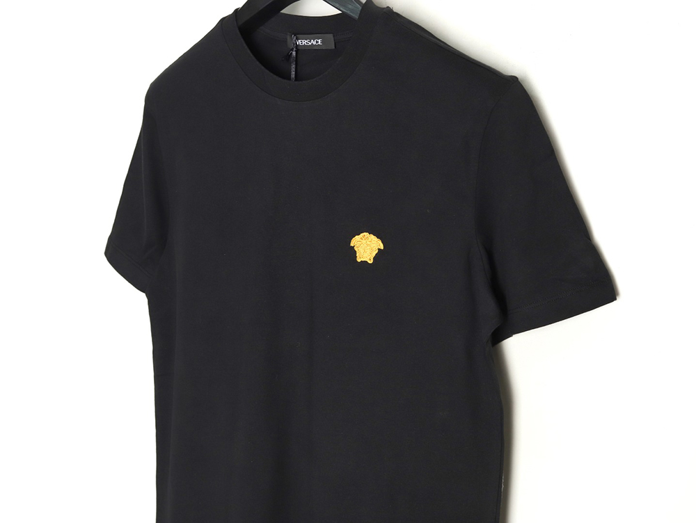 Versace Gold Logo Embroidered Short Sleeve T-Shirt tsk1