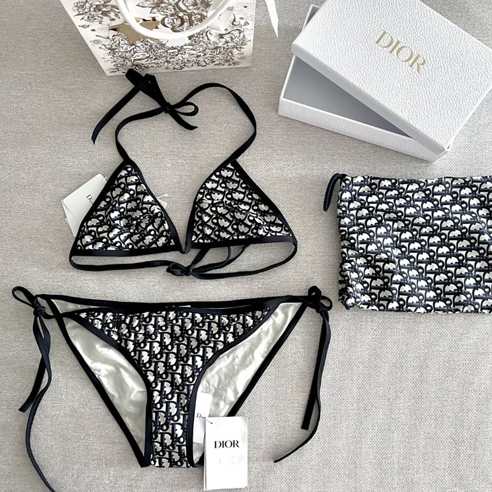 ch**an D*or blue oblique print bikini