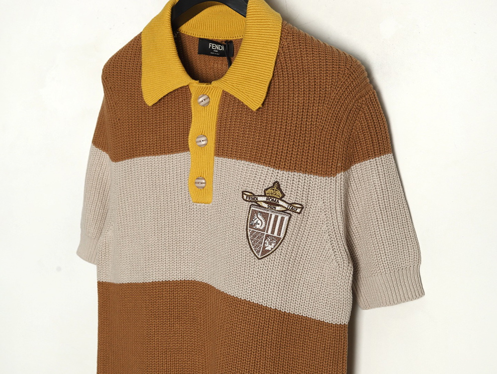 F**di badge striped jersey short sleeve polo shirt