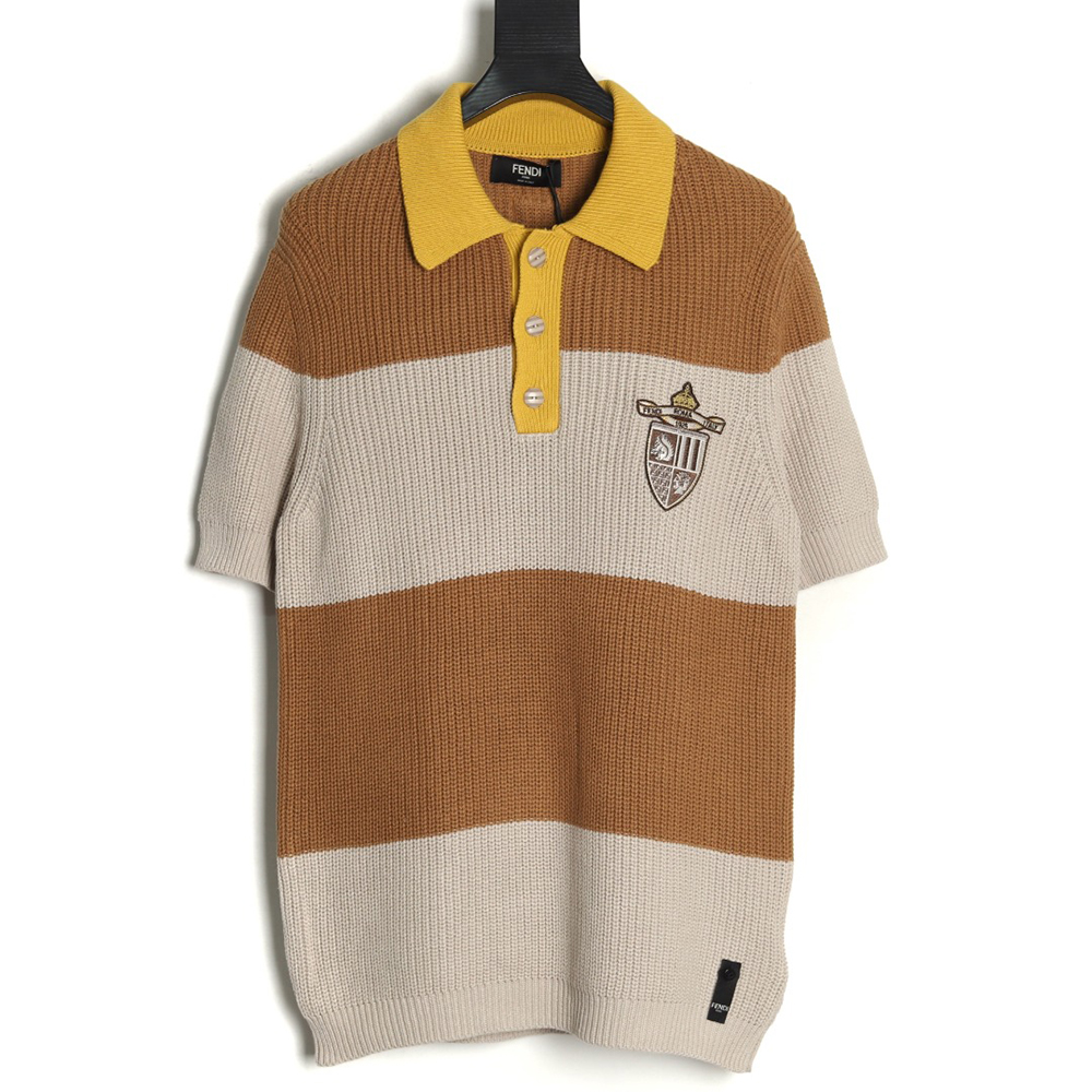F**di badge striped jersey short sleeve polo shirt