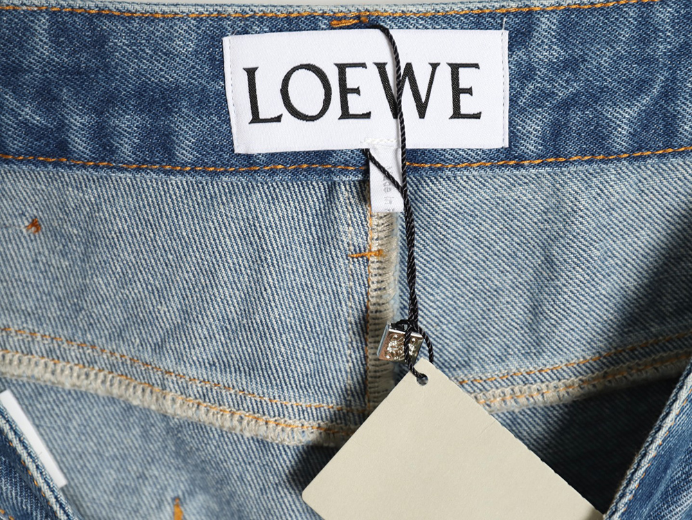 L0ew* half-embroidered denim shorts