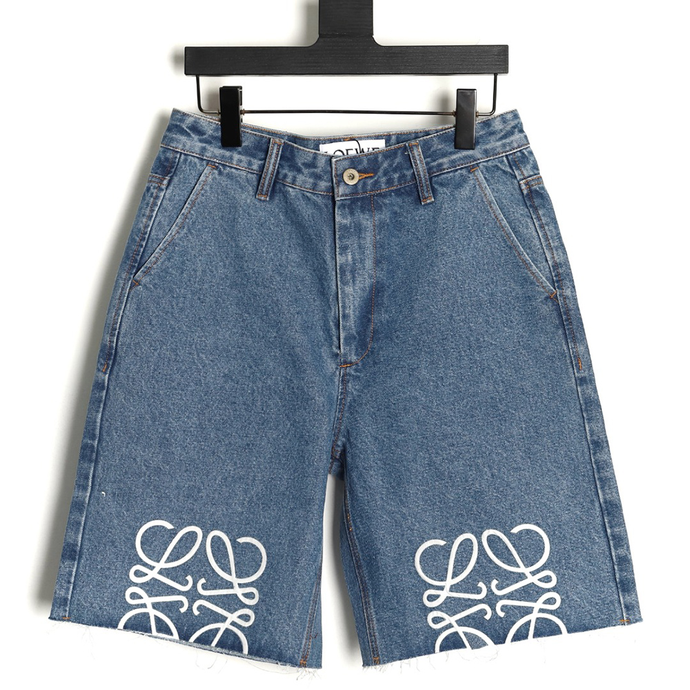 L0ew* half-embroidered denim shorts