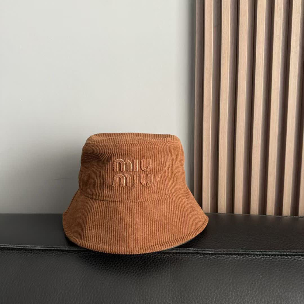 Miu Miu Embossed Logo Velvet Bucket Hat In Brown
