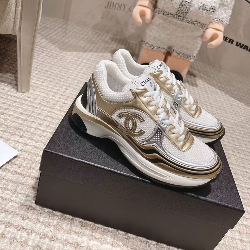 Ch*el cc logo cruise tennis gold sneakers