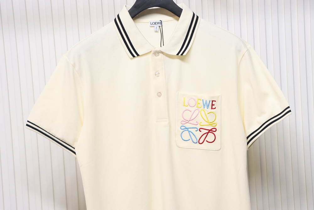 L0ew* pocket colorful embroidery polo short sleeve