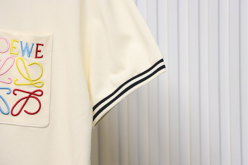 L0ew* pocket colorful embroidery polo short sleeve