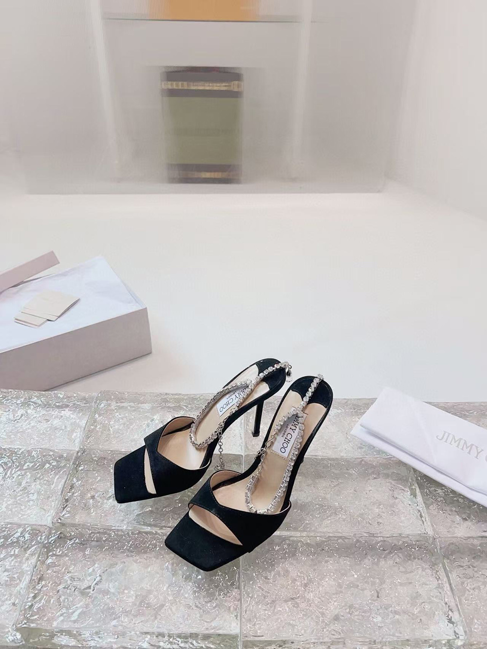Ji*y Ch* black saeda 100 heeled sandals h:10cm