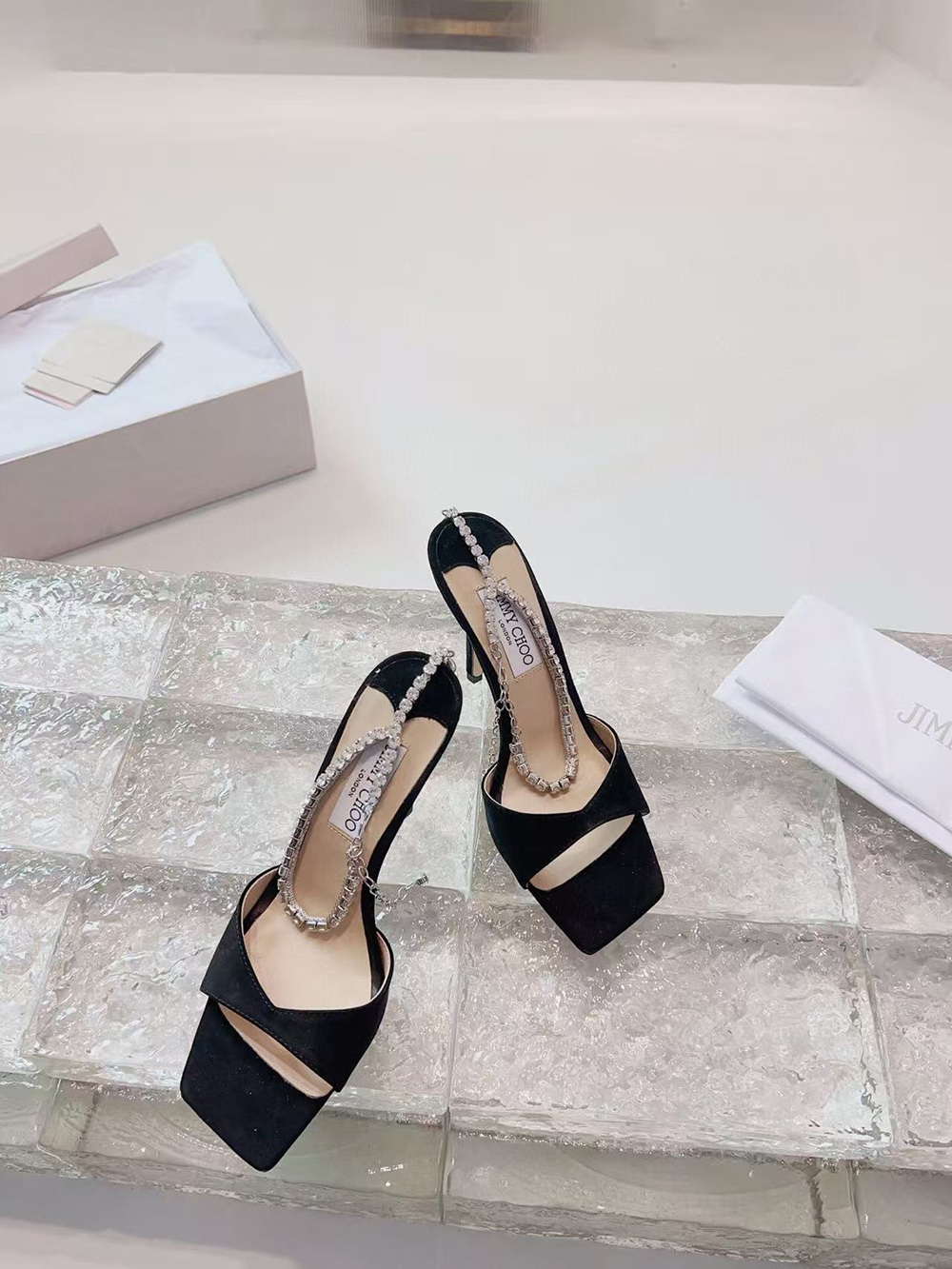 Ji*y Ch* black saeda 100 heeled sandals h:10cm