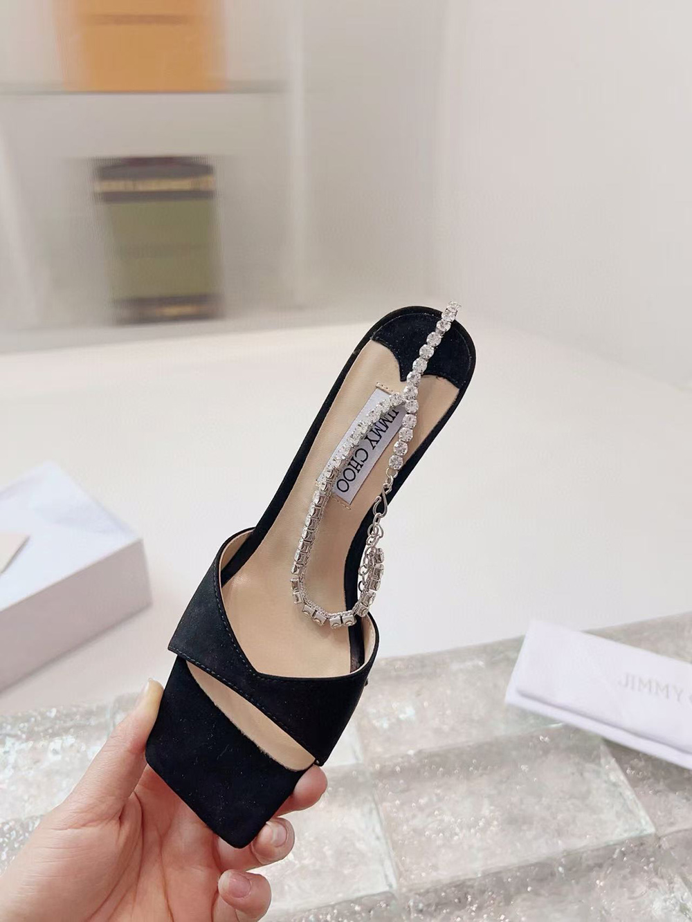 Ji*y Ch* black saeda 100 heeled sandals h:10cm