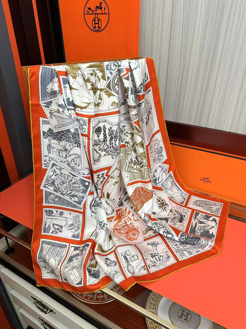 H**mes scarf stamp carre 90 le philateliste du faubourg 90*90cm
