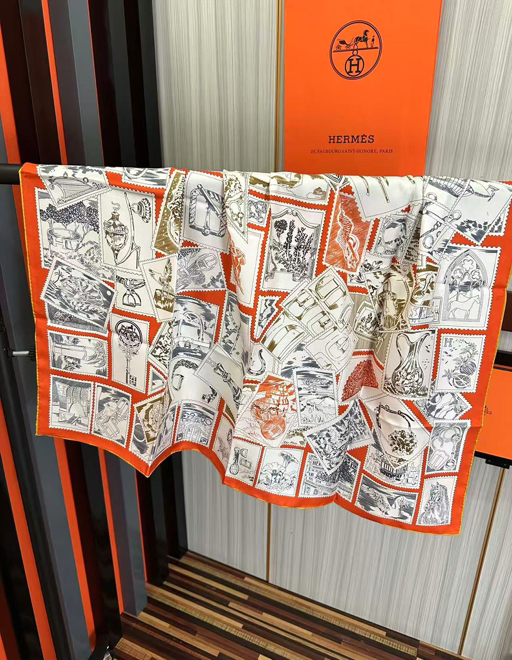 H**mes scarf stamp carre 90 le philateliste du faubourg 90*90cm