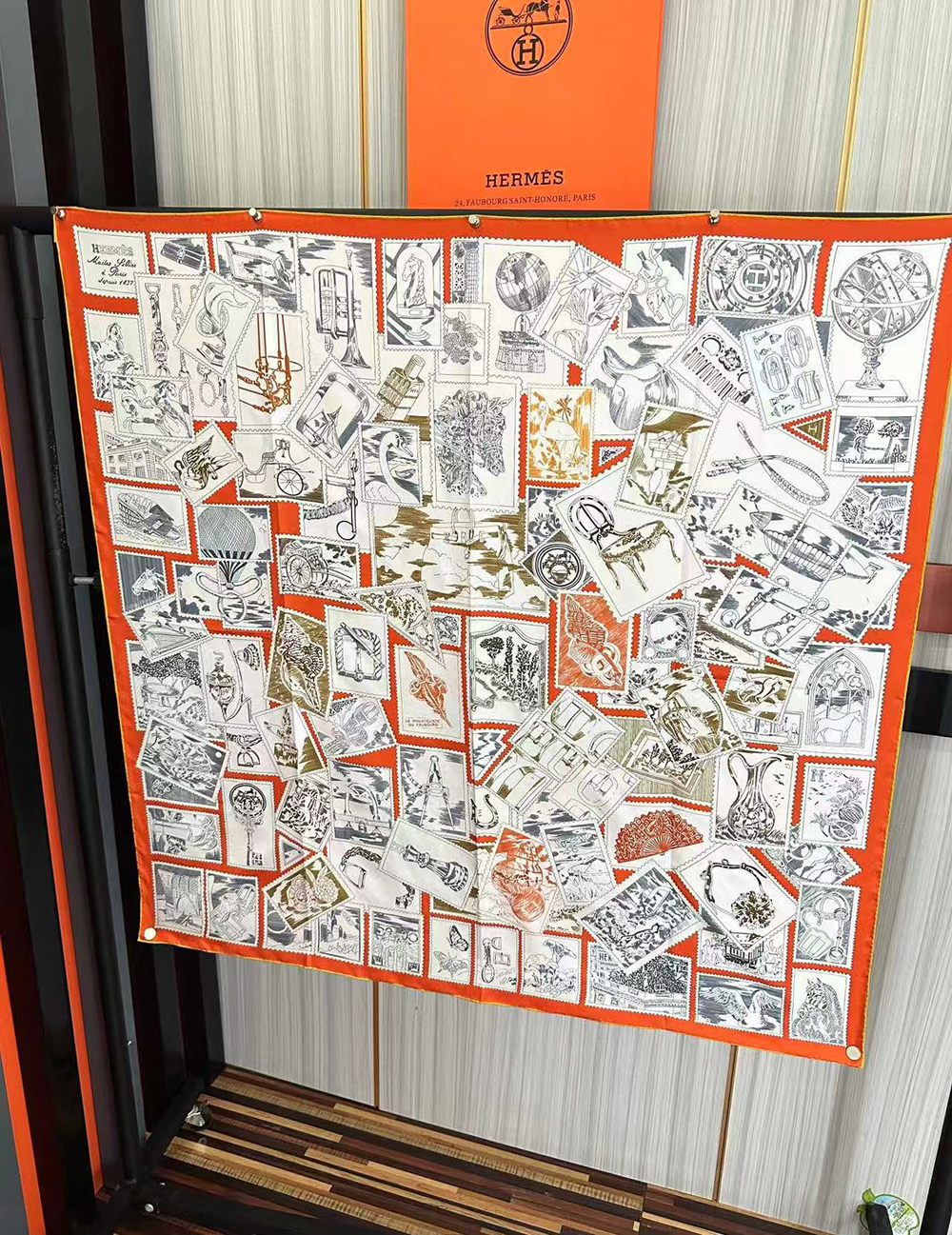 H**mes scarf stamp carre 90 le philateliste du faubourg 90*90cm