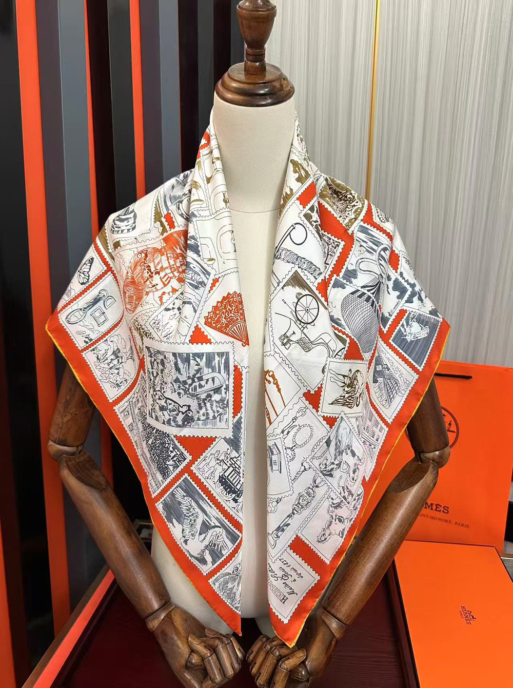 H**mes scarf stamp carre 90 le philateliste du faubourg 90*90cm