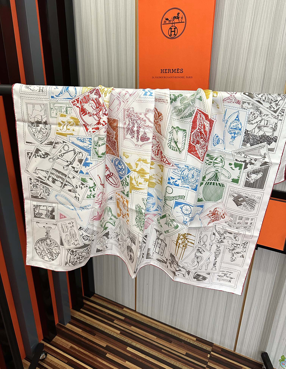 H**mes scarf stamp carre 90 le philateliste du faubourg 90*90cm