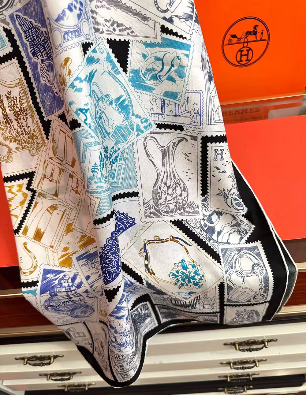 H**mes scarf stamp carre 90 le philateliste du faubourg 90*90cm