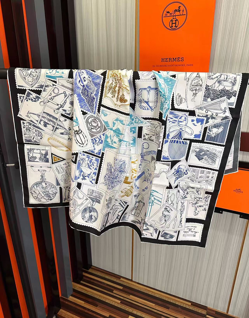 H**mes scarf stamp carre 90 le philateliste du faubourg 90*90cm