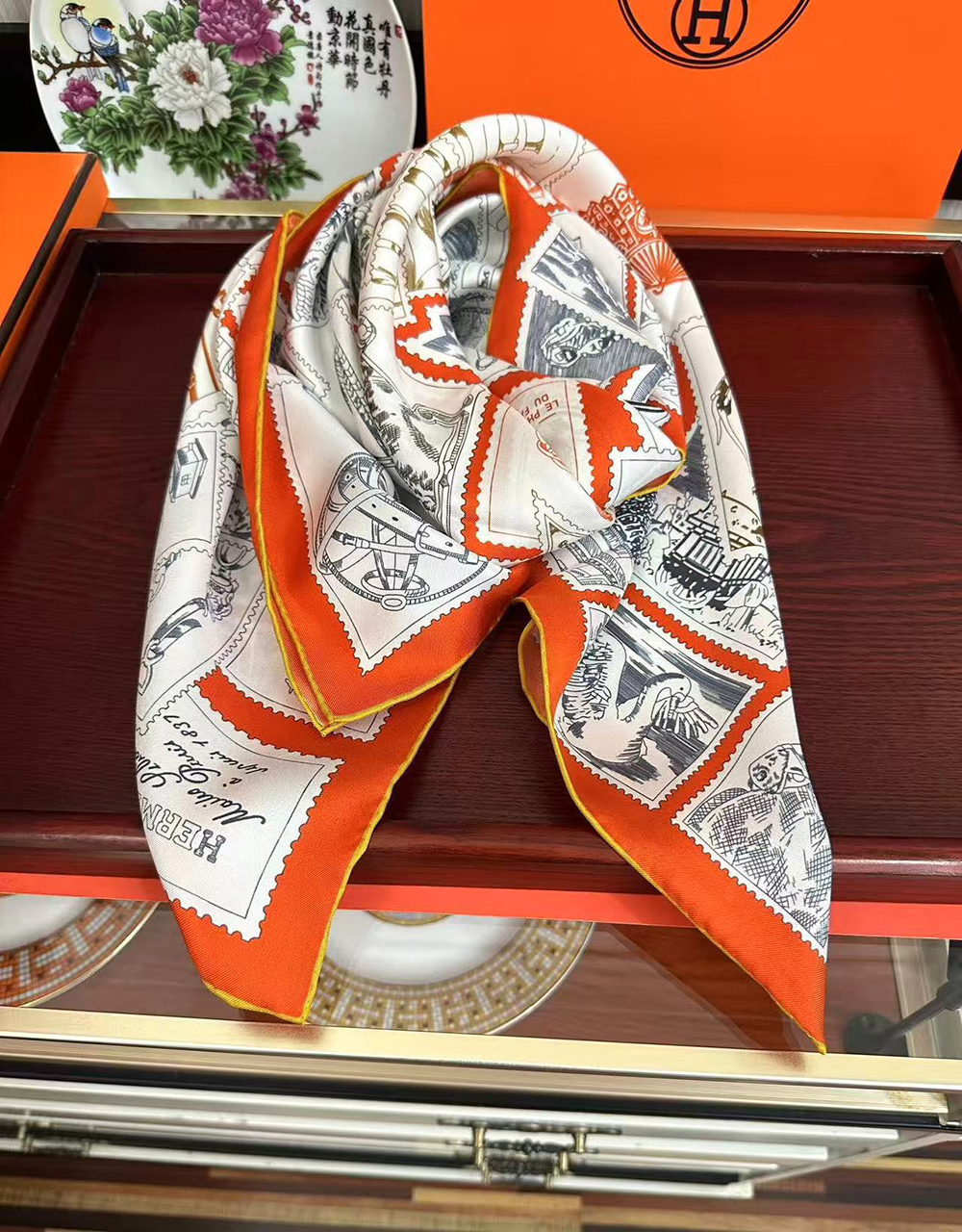 H**mes scarf stamp carre 90 le philateliste du faubourg 90*90cm