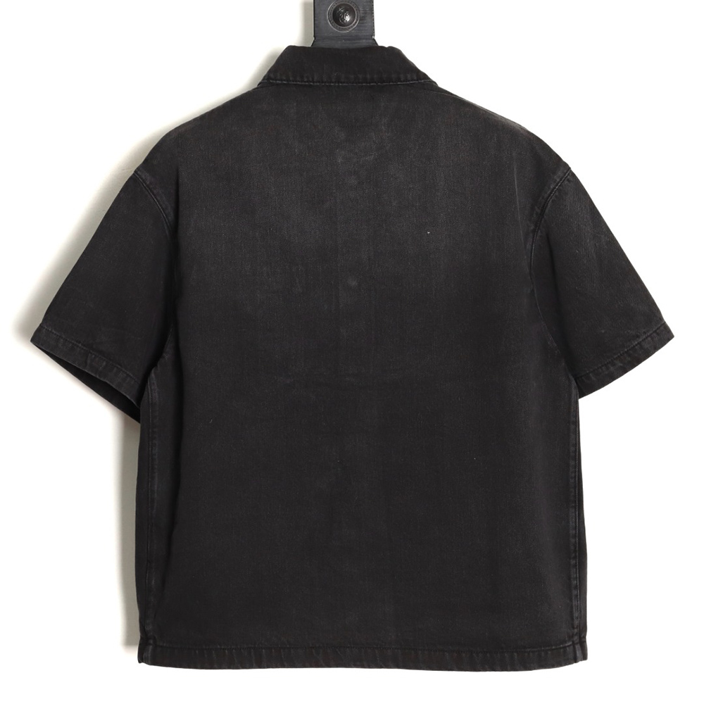 Pra*a triangle logo pocket denim short sleeve shirt