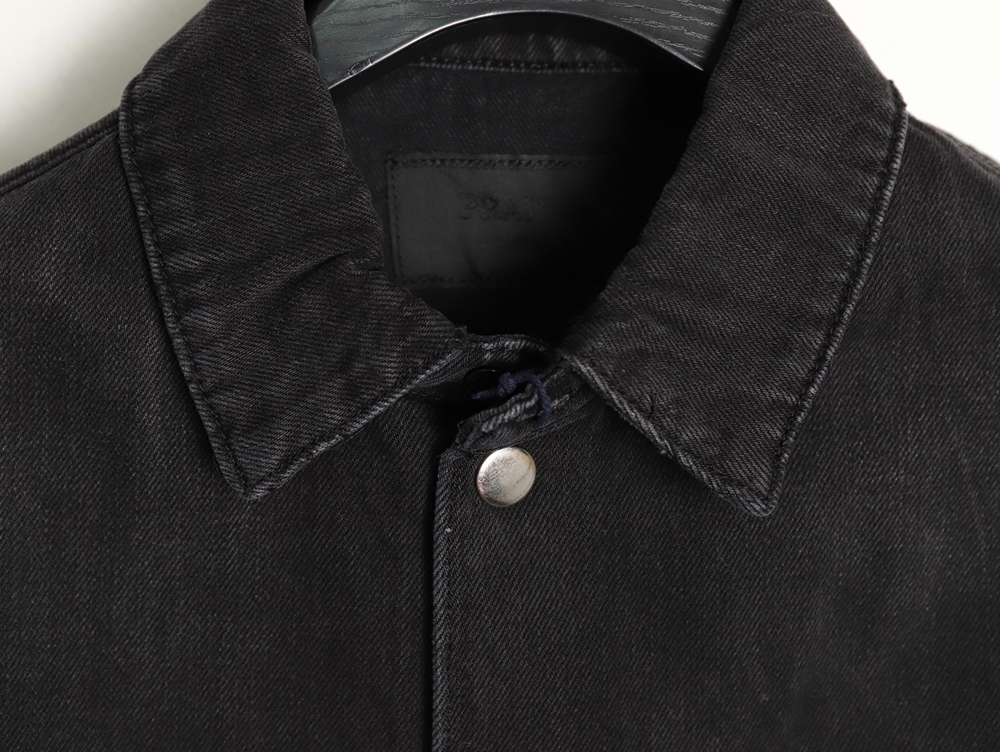 Pra*a triangle logo pocket denim short sleeve shirt