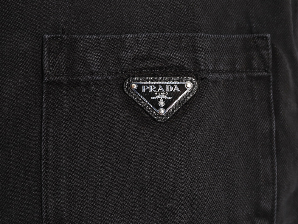 Pra*a triangle logo pocket denim short sleeve shirt