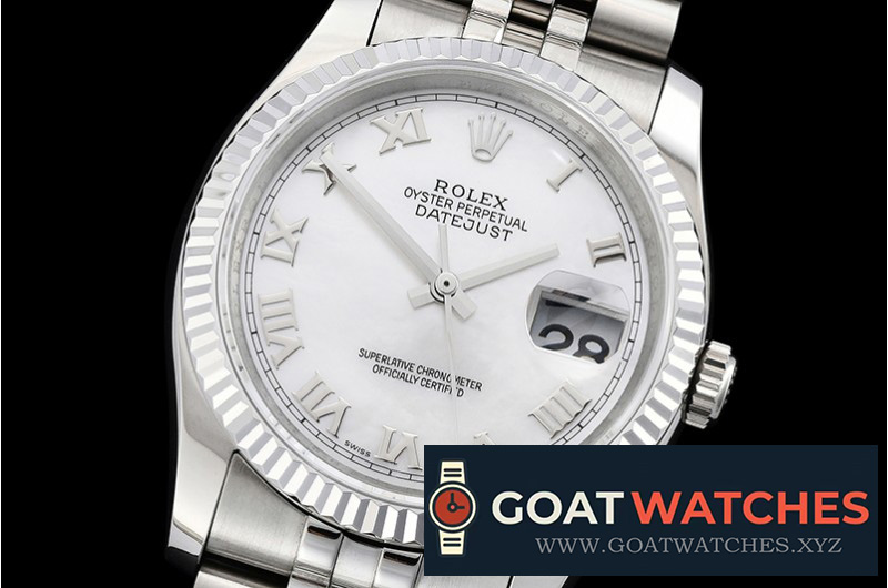 R*l*x - dj 36mm jub flt ss/ss white mop roman bp a3135 mod