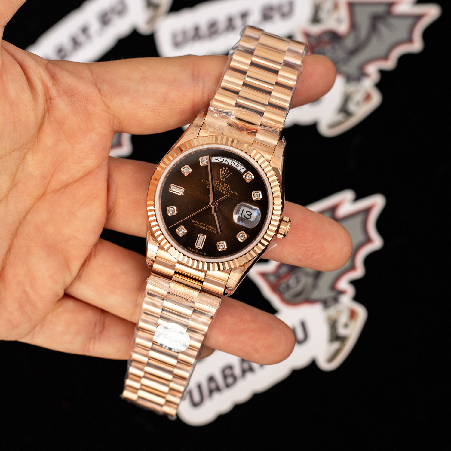 R*l*x - daydate 36mm flt pres rg/rg brown diam ewf a3255 mod