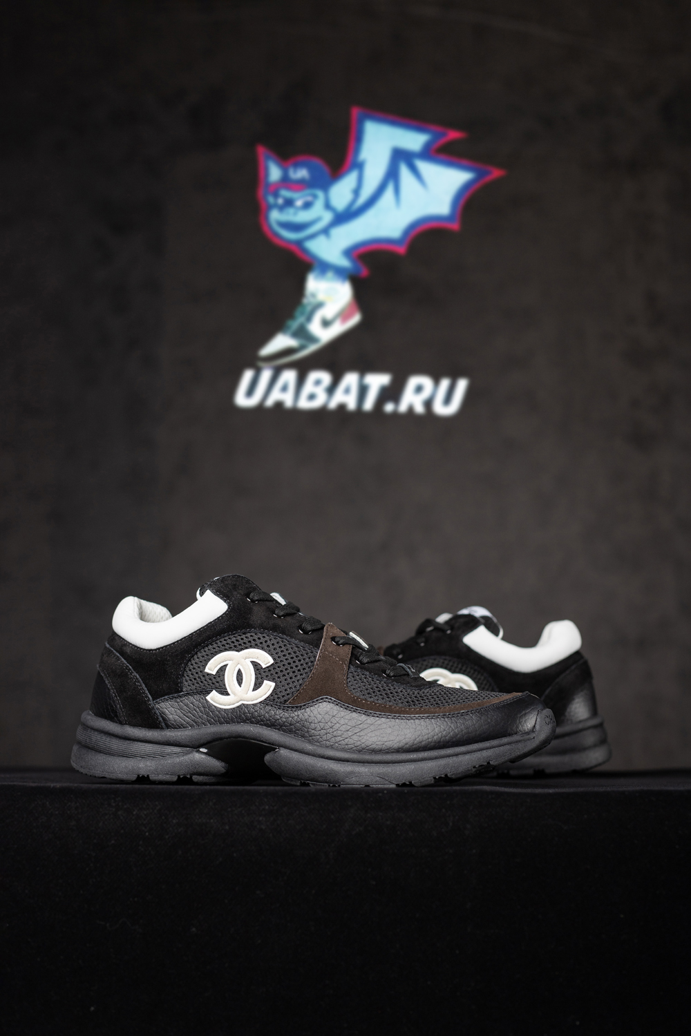 Ch*el cc low-top sneakers black & white