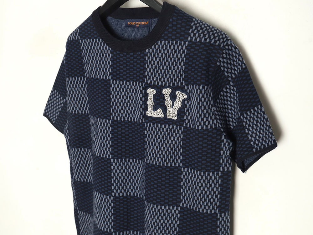 l0*is v*t0n pharrell Di*m*nd logo checkerboard knitted short-sleeved
