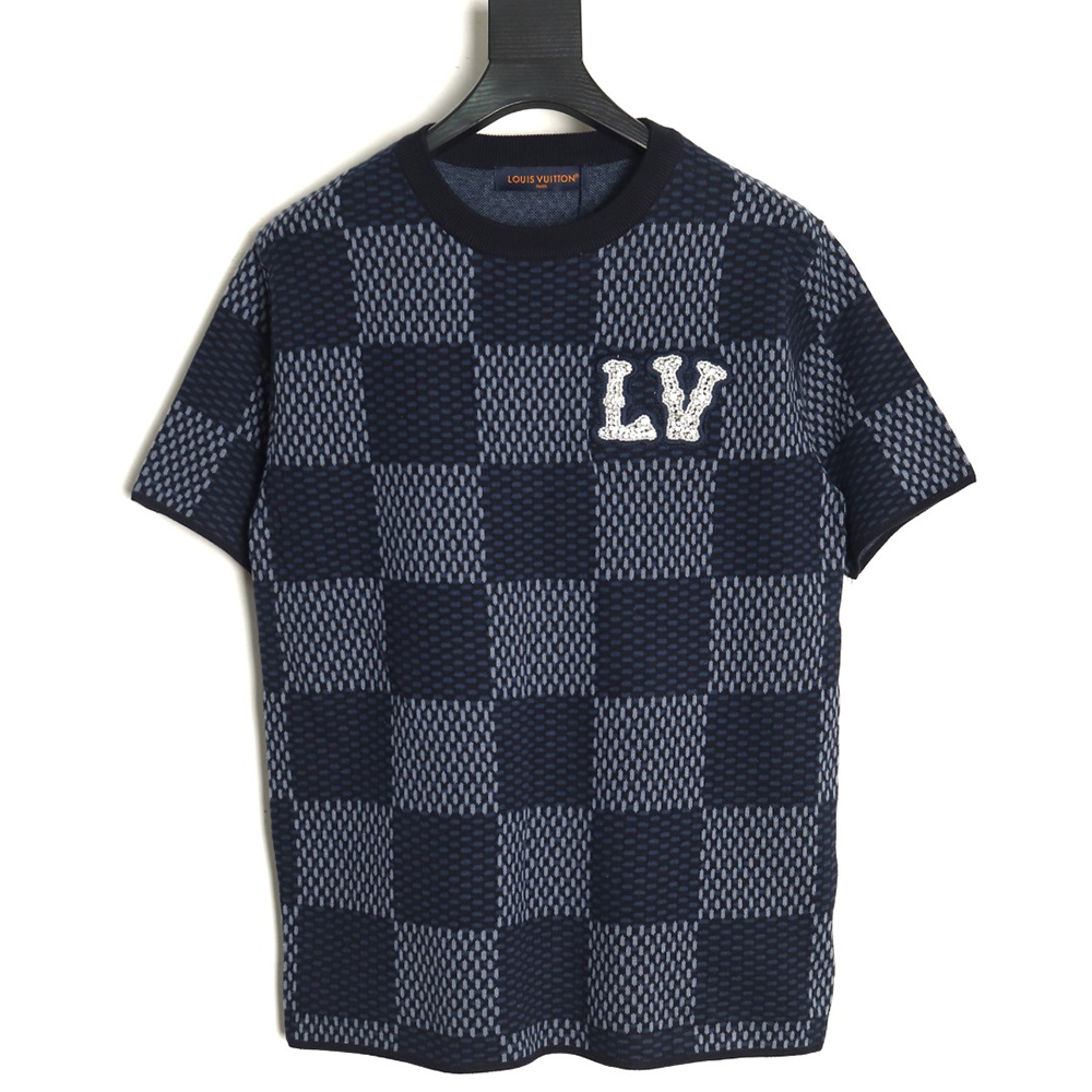 l0*is v*t0n pharrell Di*m*nd logo checkerboard knitted short-sleeved