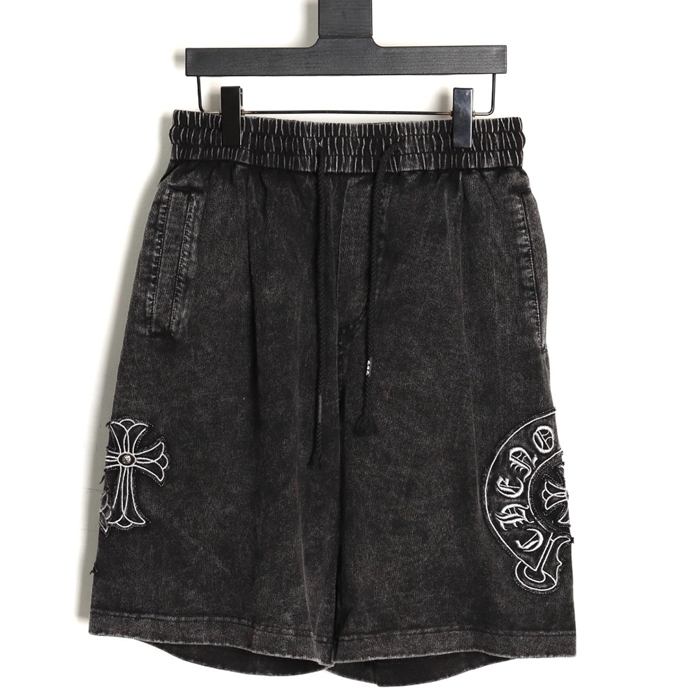 Ch**me He**ts patch horseshoe cross embroidery washed shorts