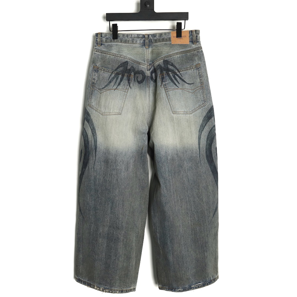Ba*len*cia*ga y2k totem pattern drawstring jeans