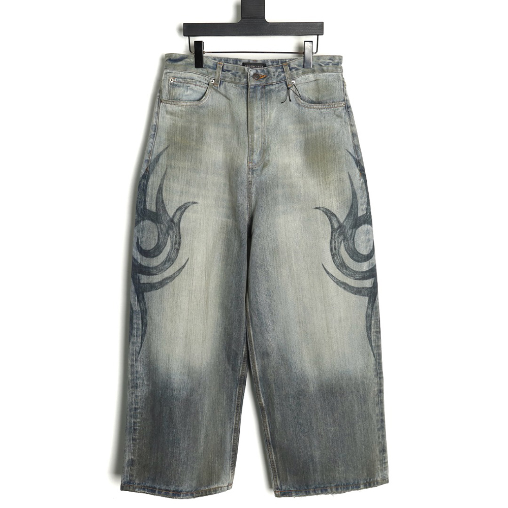 Ba*len*cia*ga y2k totem pattern drawstring jeans