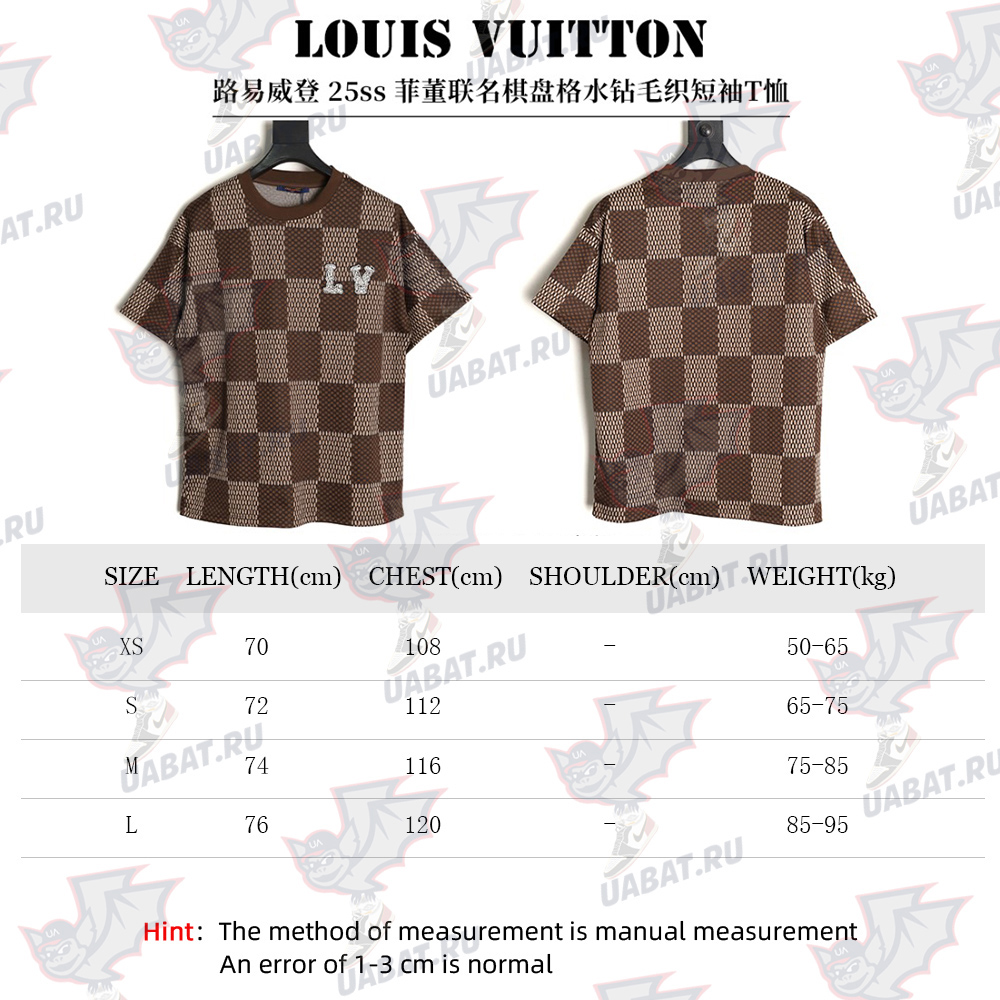 l0*is V*t0n pharrell checkerboard rhinestone woolen short-sleeved t-shirt