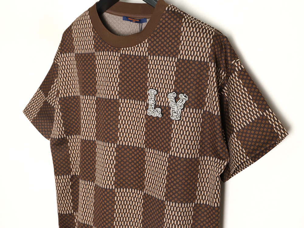 l0*is V*t0n pharrell checkerboard rhinestone woolen short-sleeved t-shirt