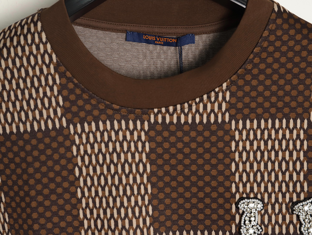 l0*is V*t0n pharrell checkerboard rhinestone woolen short-sleeved t-shirt