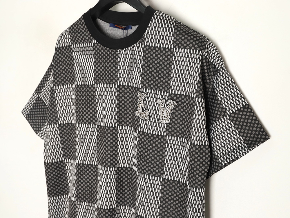 l0*is V*t0n pharrell checkerboard rhinestone woolen short-sleeved t-shirt tsk1