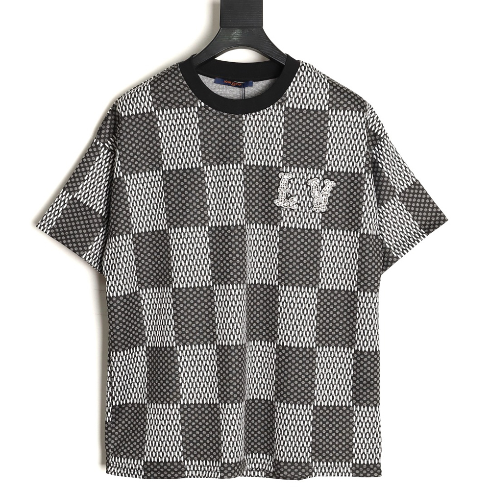 l0*is V*t0n pharrell checkerboard rhinestone woolen short-sleeved t-shirt tsk1