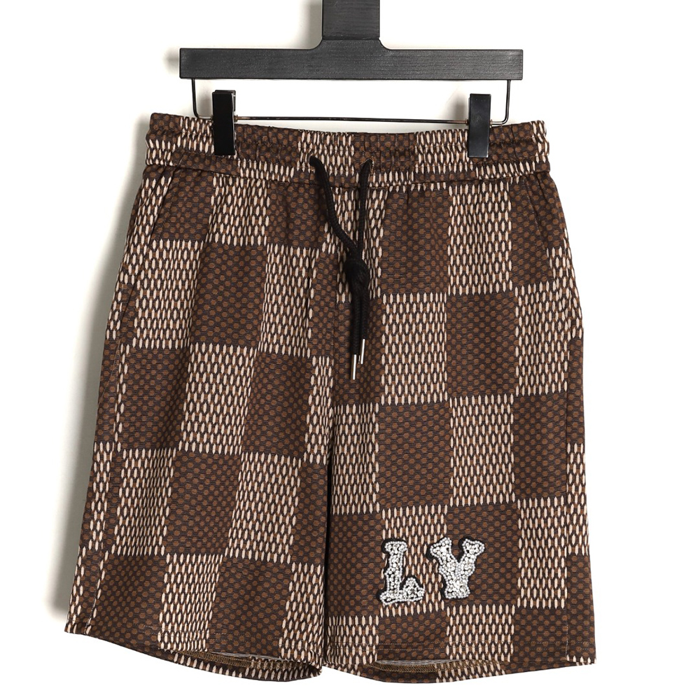 l0*is V*t0n pharrell checkerboard rhinestone wool shorts