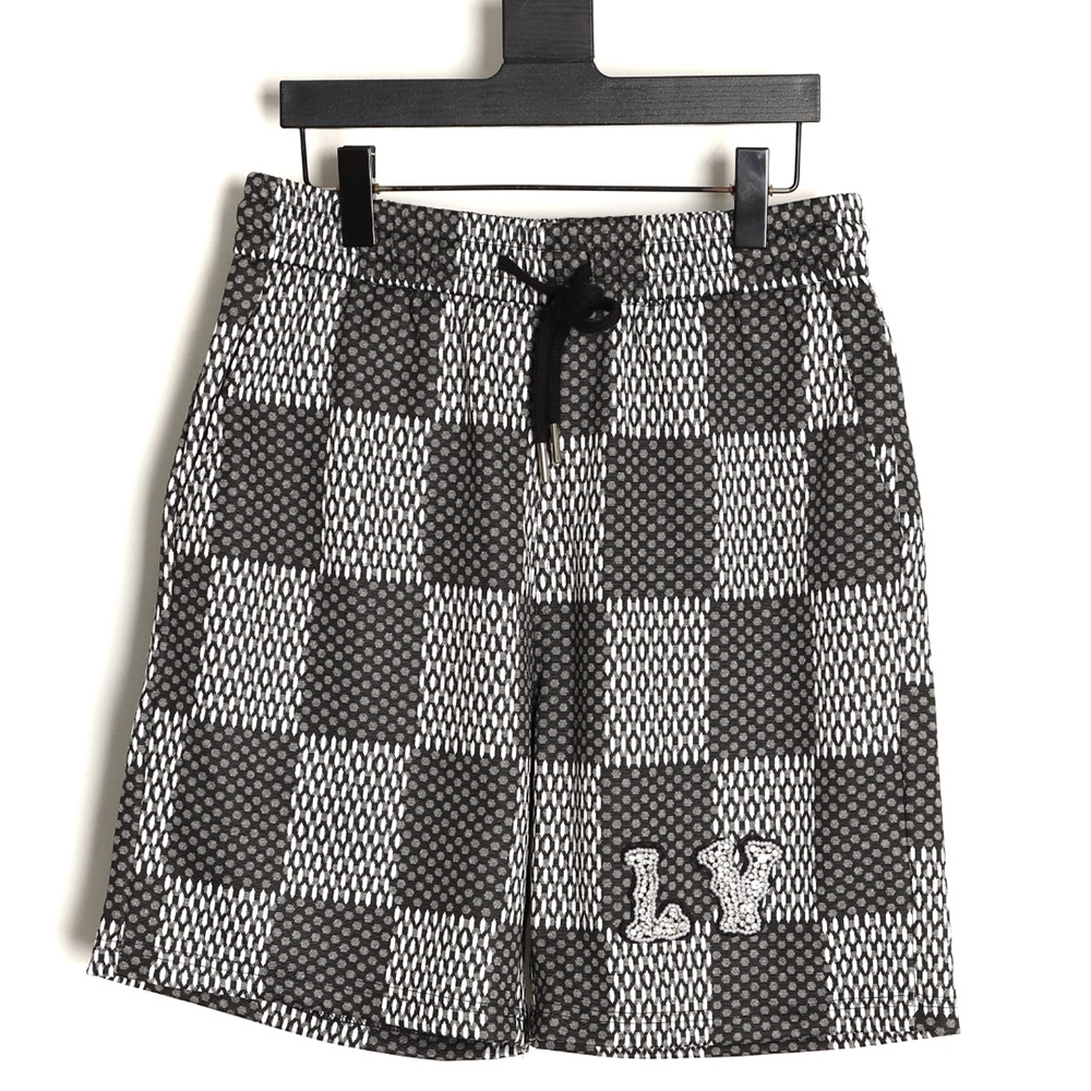 l0*is V*t0n pharrell checkerboard rhinestone wool shorts tsk1