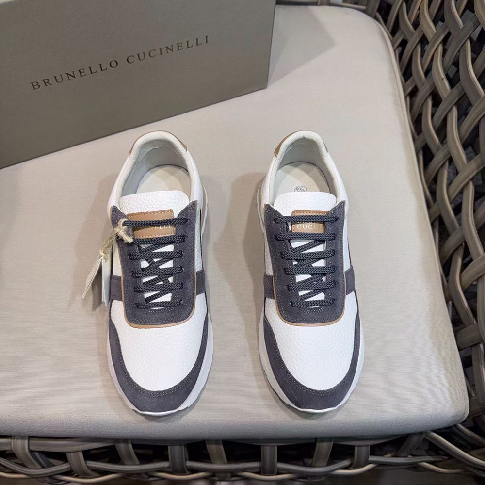 Brunello Cucinelli Washed suede and calfskin runners