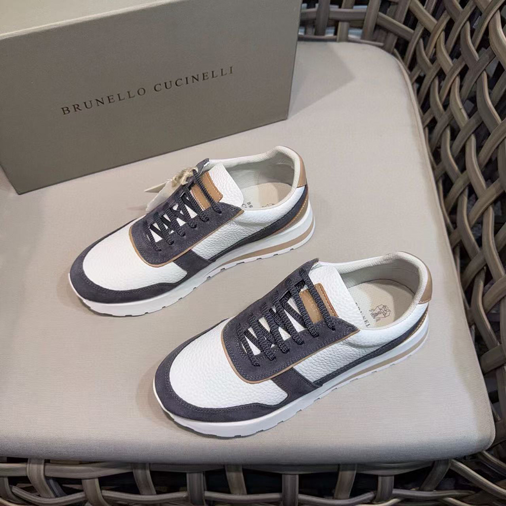 Brunello Cucinelli Washed suede and calfskin runners