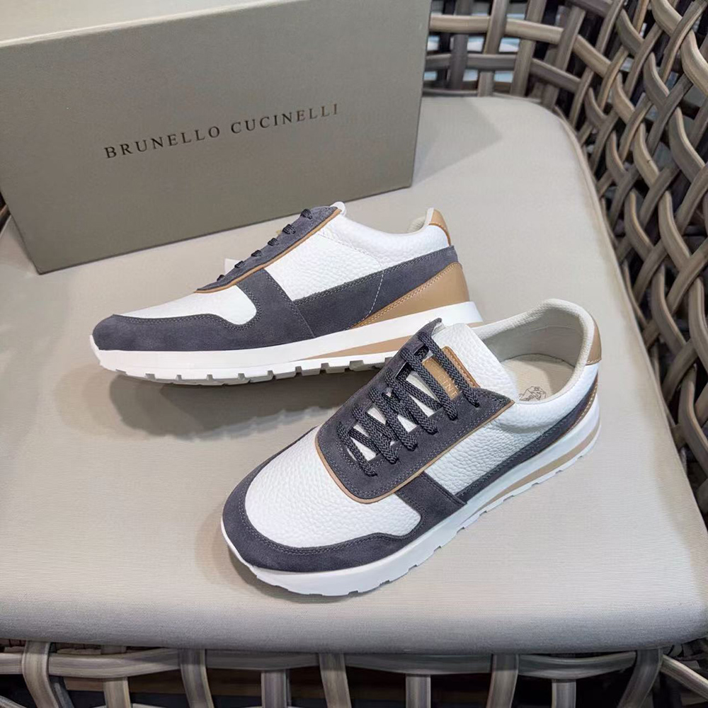 Brunello Cucinelli Washed suede and calfskin runners