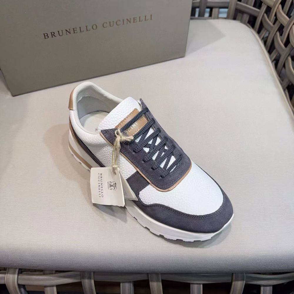 Brunello Cucinelli Washed suede and calfskin runners