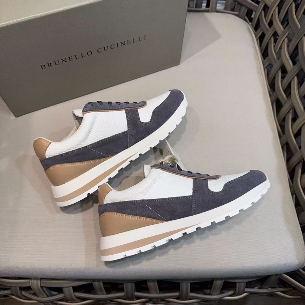 Brunello Cucinelli Washed suede and calfskin runners