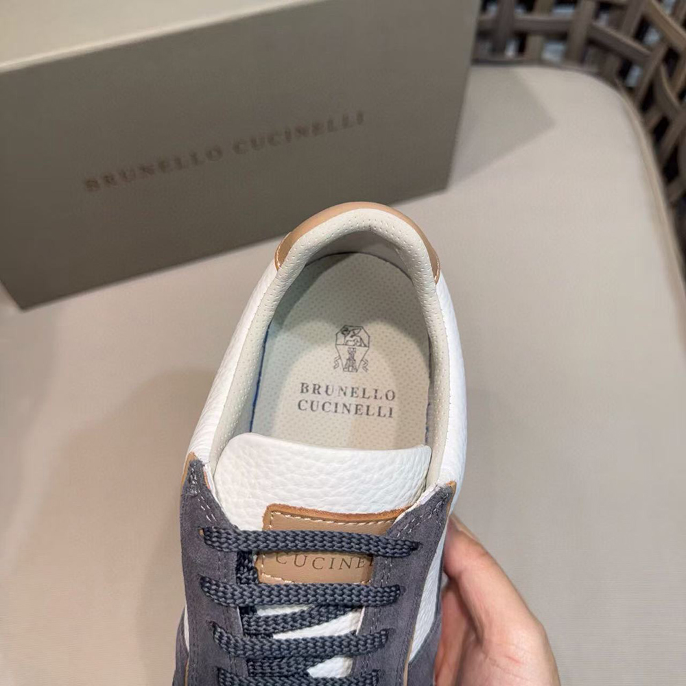 Brunello Cucinelli Washed suede and calfskin runners