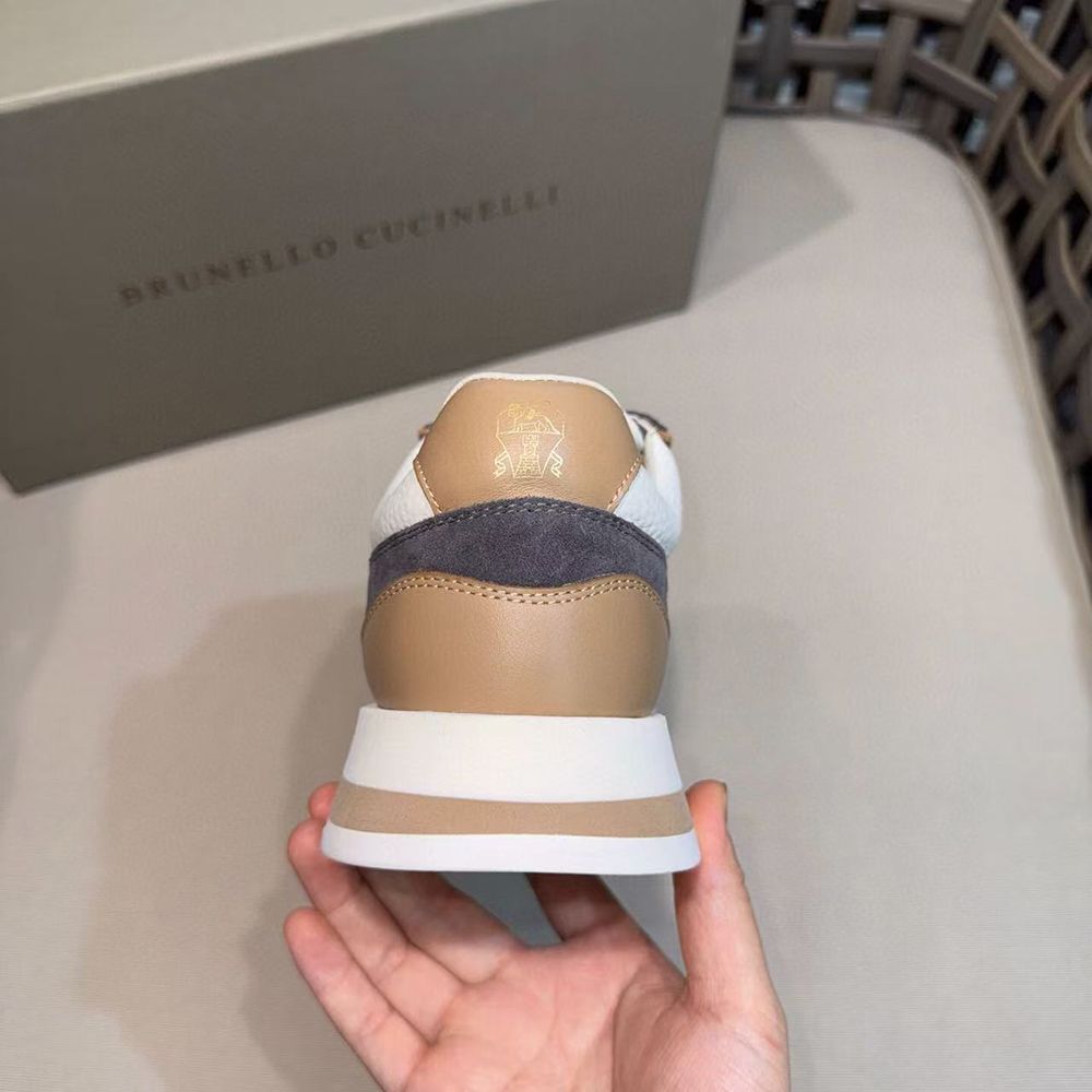 Brunello Cucinelli Washed suede and calfskin runners