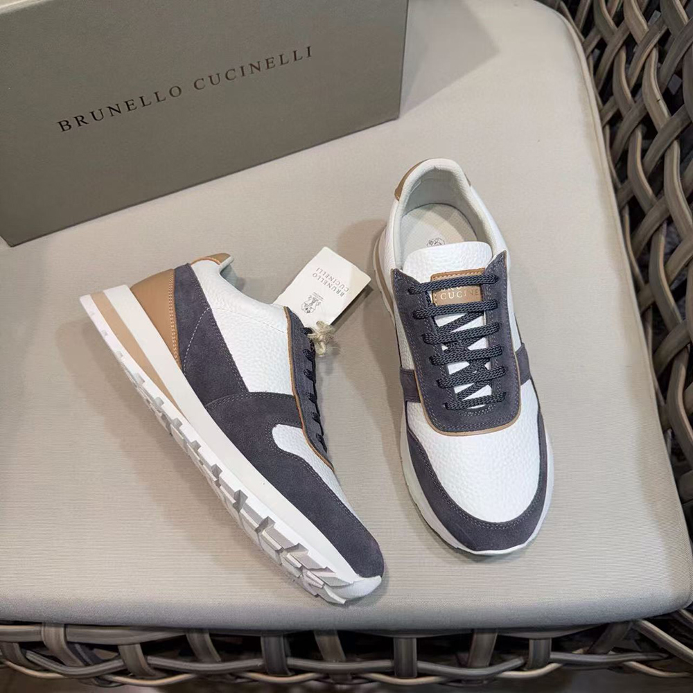 Brunello Cucinelli Washed suede and calfskin runners