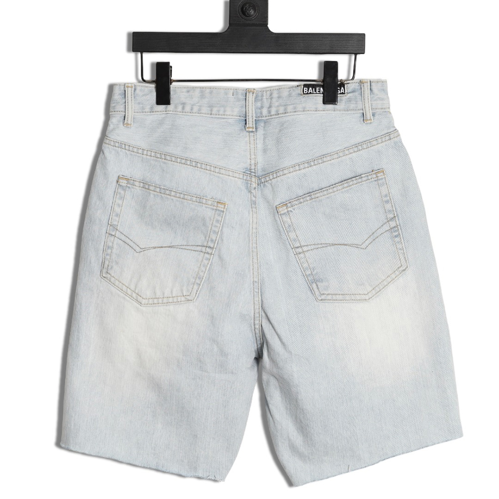 Ba*len*cia*ga denim heavy bleached washed denim shorts