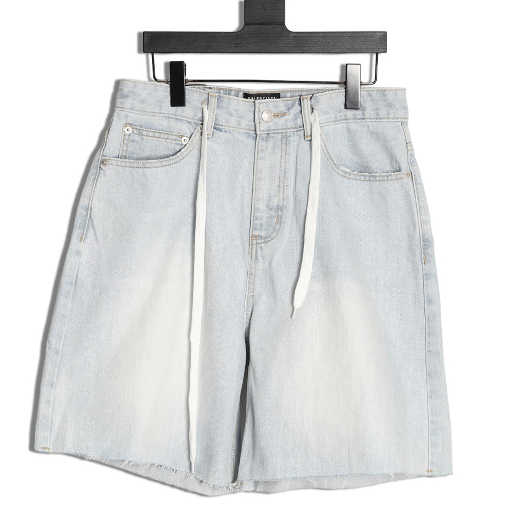 Ba*len*cia*ga denim heavy bleached washed denim shorts