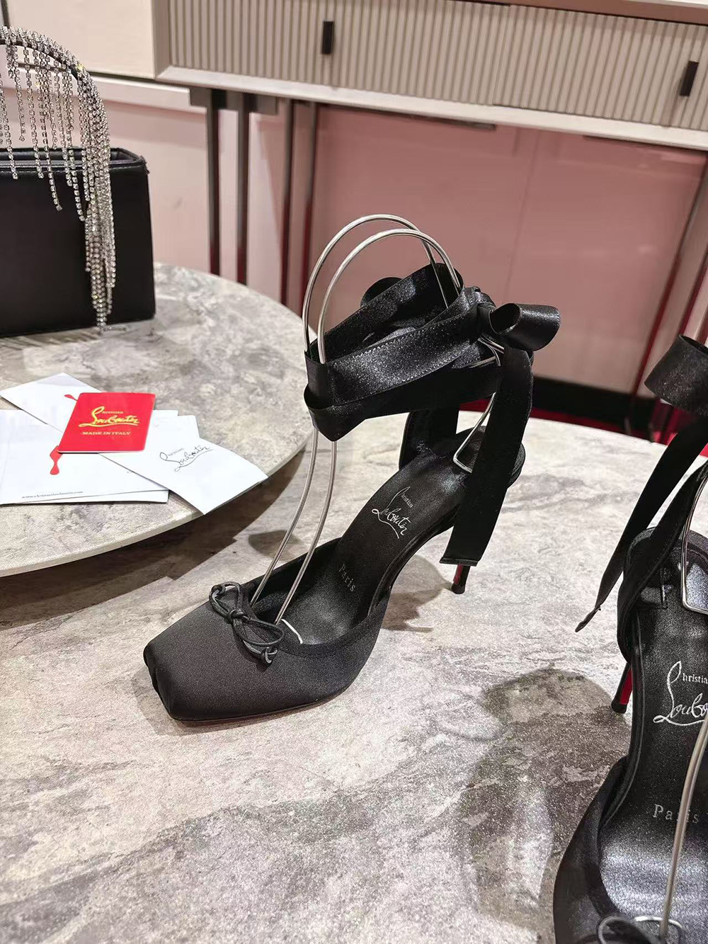 Ch**an louboutin cassia lace up 10cm strappy pumps - black